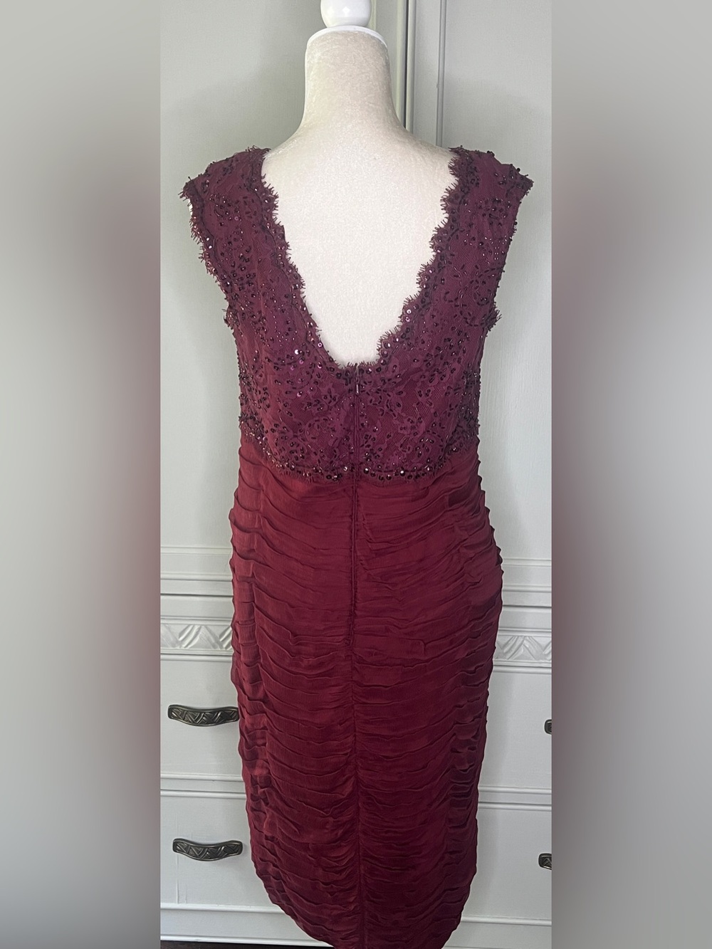 Tadashi Collection Embellished V-Neck Burgundy Midi Dress - Picture 2 of 2